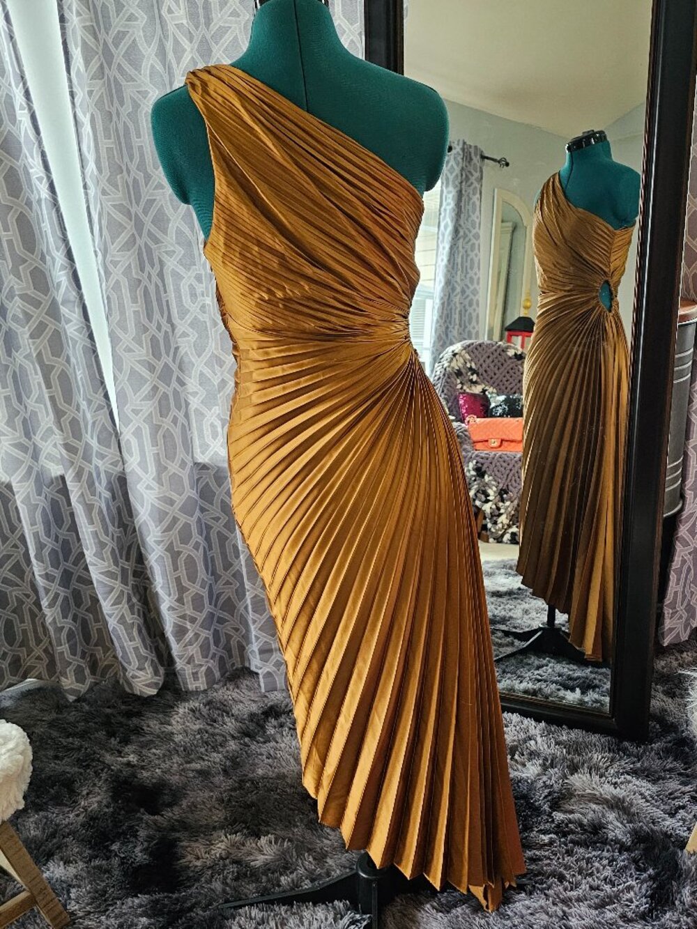 Dress Forum Olympia Asymmetrical Pleated One‑Shoulder Maxi Dress – Size S - Picture 7 of 11